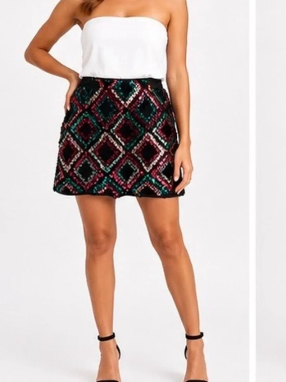 SHEIN Women’s XL Sequin Skort Mini Skirt Black Multicolor Sparkle Elastic Waist